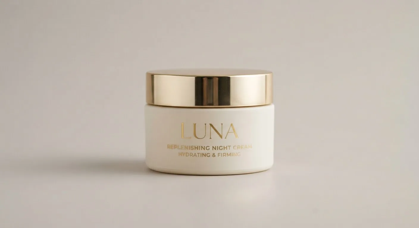 Cream jar with a gold lid on a warm neutral background